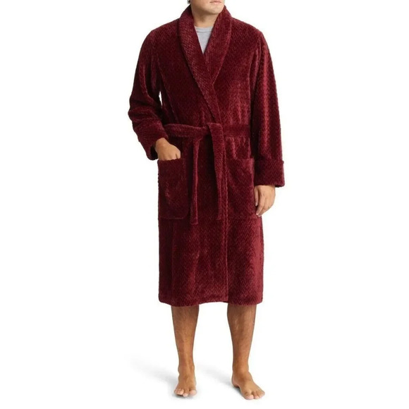 Nordstrom Plush Jacquard Robe in Burgundy Spice Size Medium/large Unisex New - Picture 1 of 8